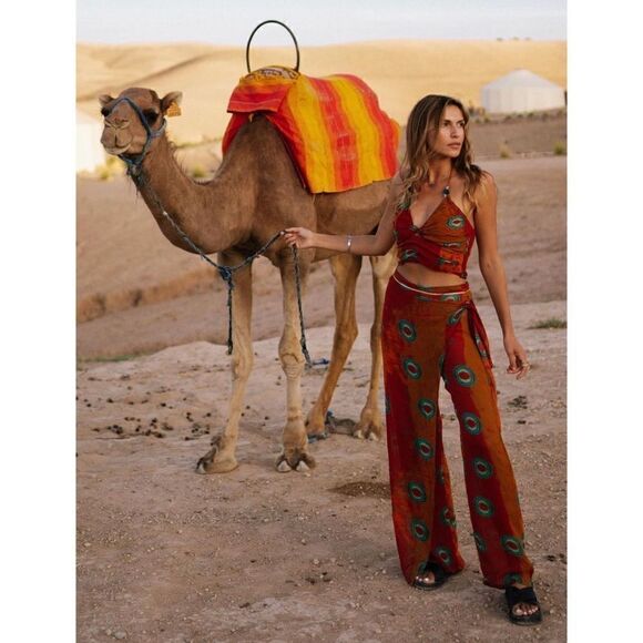 NWT Zara Orange Printed Beaded Halter Crop Top, Size Medium - Picture 10 of 16